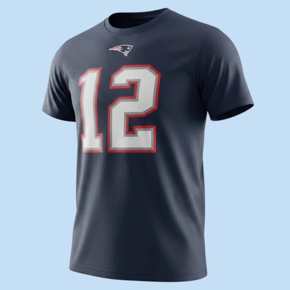 Majestic Tom Brady New England Patriots T-Shirt Mens Small Blue 12 Player Tee